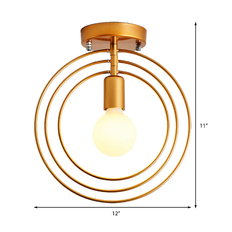 Modern Golden Flush Mount Ceiling Light With Triple Metal Ring - Ideal For Bedroom
