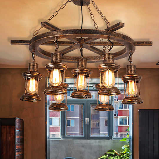 Rustic Copper Kerosene Chandelier Pendant Light Fixture With 5/7 Lights