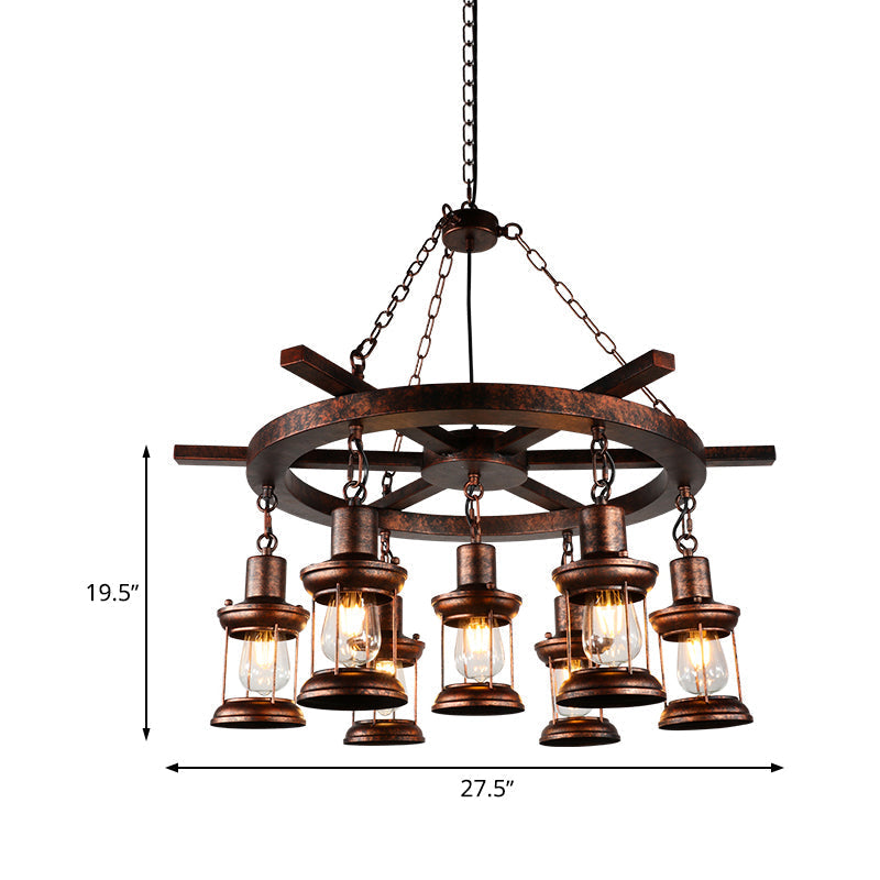 Rustic Copper Kerosene Chandelier Pendant Light Fixture With 5/7 Lights