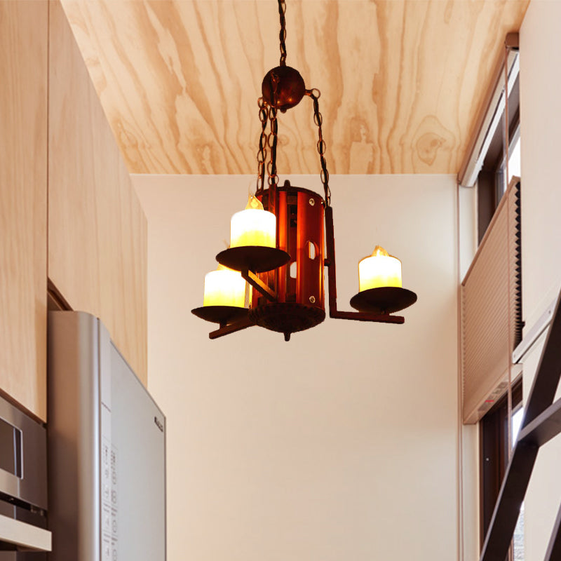 Vintage Metallic 3-Light Dark Tan Candle Chandelier For Bedroom Pendant Lighting