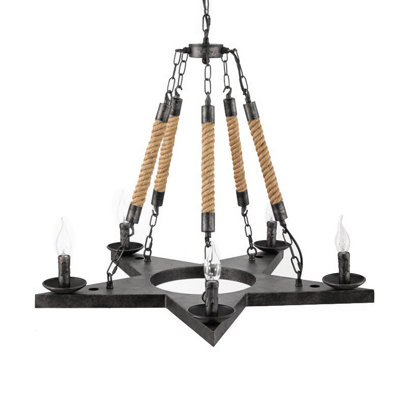 Metal Star-Shaped Chandelier Pendant Light - Retro 5-Light Restaurant Fixture In Black/Rust