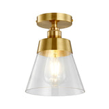 Minimalist Gold Semi Flush Mount Light With Conical Shade And Clear Glass Ceiling Fixture