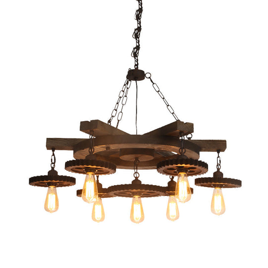 Industrial Rustic Metal Chandelier + 3 Or 7 Exposed Bulb Lights – Ideal For Restaurants