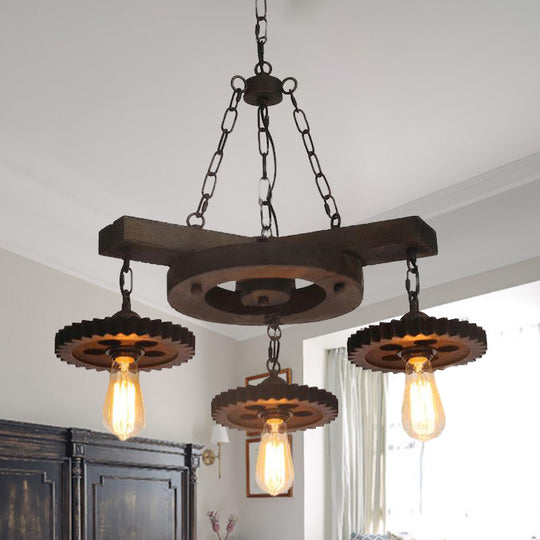 Industrial Rustic Metal Chandelier + 3 Or 7 Exposed Bulb Lights – Ideal For Restaurants / Rust