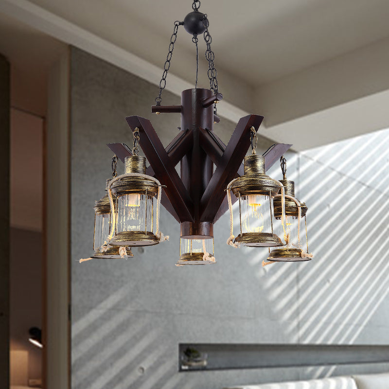 Vintage Clear Glass Ceiling Chandelier - 5-Light Black Pendant Fixture For Living Room