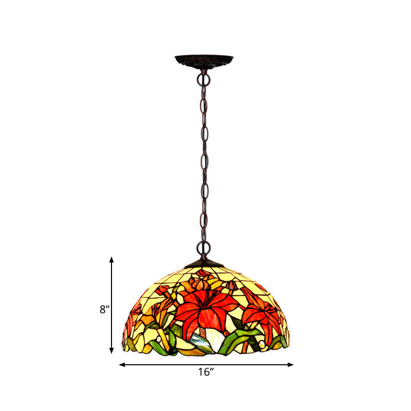 Red Mediterranean Floral Cut Glass Chandelier Pendant Light - 1/2 Lights 12’/16’ Width