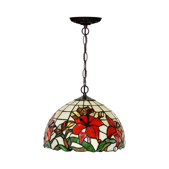 Red Mediterranean Floral Cut Glass Chandelier Pendant Light - 1/2 Lights 12’/16’ Width