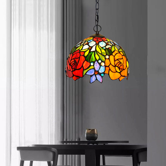 Victorian Red Floral Chandelier Pendant Light - 1/2/3 Lights Cut Glass Kitchen Fixture - 10’’/12’’/16’’ Wide Red / 10’’