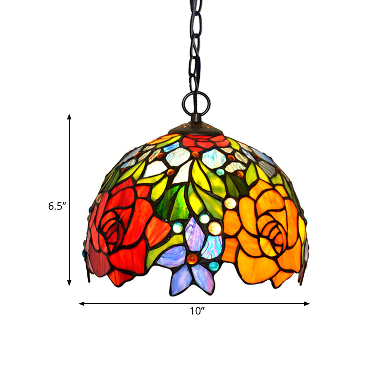 Victorian Red Floral Chandelier Pendant Light - 1/2/3 Lights Cut Glass Kitchen Fixture - 10’’/12’’/16’’ Wide