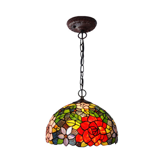 Victorian Red Floral Chandelier Pendant Light - 1/2/3 Lights Cut Glass Kitchen Fixture - 10’’/12’’/16’’ Wide Red / 12’’