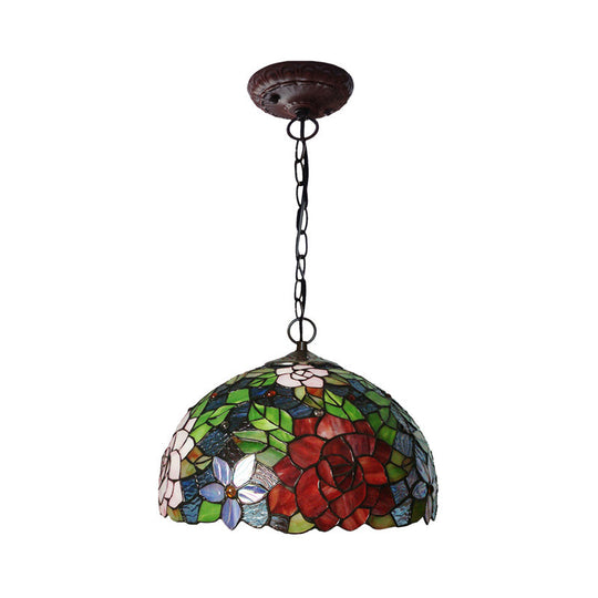 Victorian Red Floral Chandelier Pendant Light - 1/2/3 Lights Cut Glass Kitchen Fixture - 10’’/12’’/16’’ Wide
