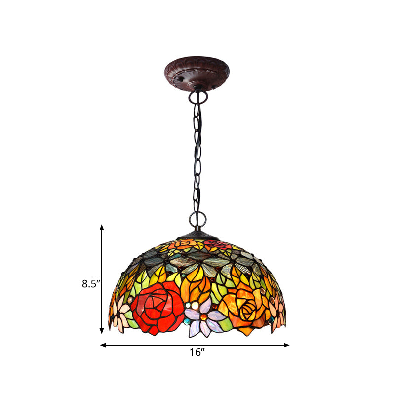 Victorian Red Floral Chandelier Pendant Light - 1/2/3 Lights Cut Glass Kitchen Fixture - 10’’/12’’/16’’ Wide