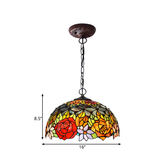 Victorian Red Floral Chandelier Pendant Light - 1/2/3 Lights Cut Glass Kitchen Fixture - 10’’/12’’/16’’ Wide