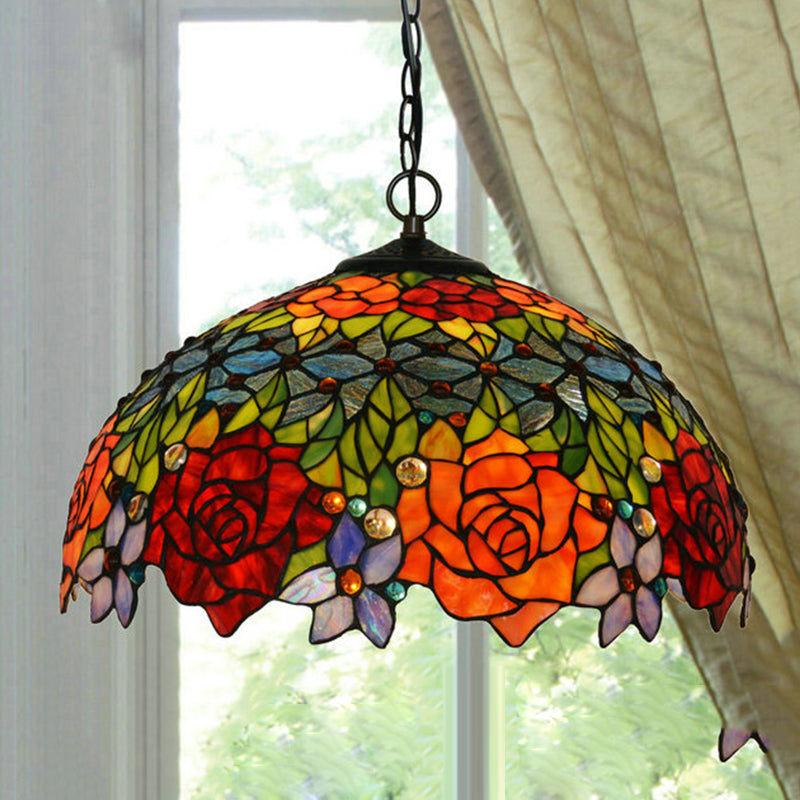 Victorian Red Floral Chandelier Pendant Light - 1/2/3 Lights Cut Glass Kitchen Fixture - 10’’/12’’/16’’ Wide Red / 18’’
