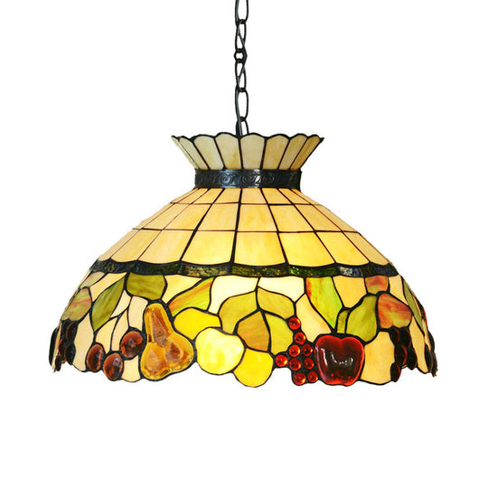 Black Baroque Chandelier with Yellow Stained Glass Shade - 3-Light Pendant Lighting Yellow