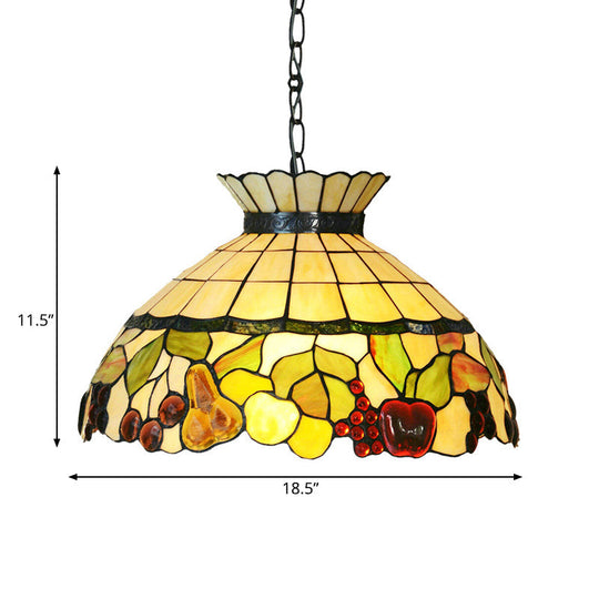 Black Baroque Chandelier with Yellow Stained Glass Shade - 3-Light Pendant Lighting Yellow