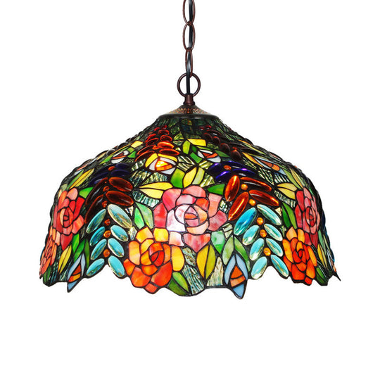 Colorful Petal Glass Chandelier Light Fixture - 3-Light Bronze Suspension Lighting For Dining Room