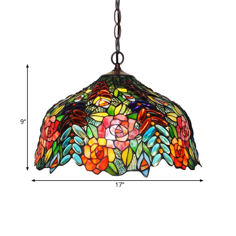 Colorful Petal Glass Chandelier Light Fixture - 3-Light Bronze Suspension Lighting For Dining Room