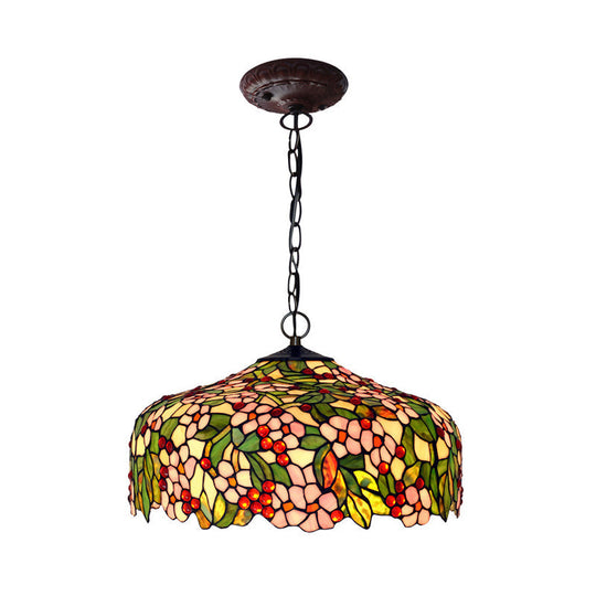 Blossom Hanging Chandelier - Pink/Green Victorian Pendant Light 3-Light Ceiling Fixture For Dining