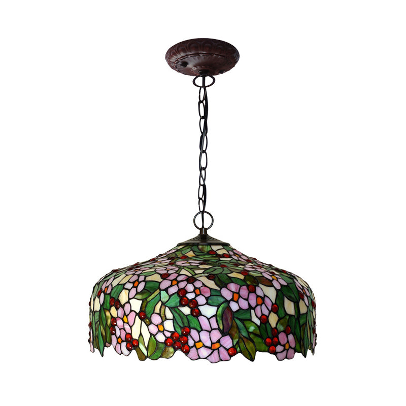Blossom Hanging Chandelier - Pink/Green Victorian Pendant Light 3-Light Ceiling Fixture For Dining