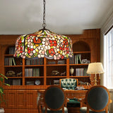 Floral Tiffany-Style Red Stained Glass Ceiling Chandelier - 2/3 Lights 16/19.5 Wide / 16