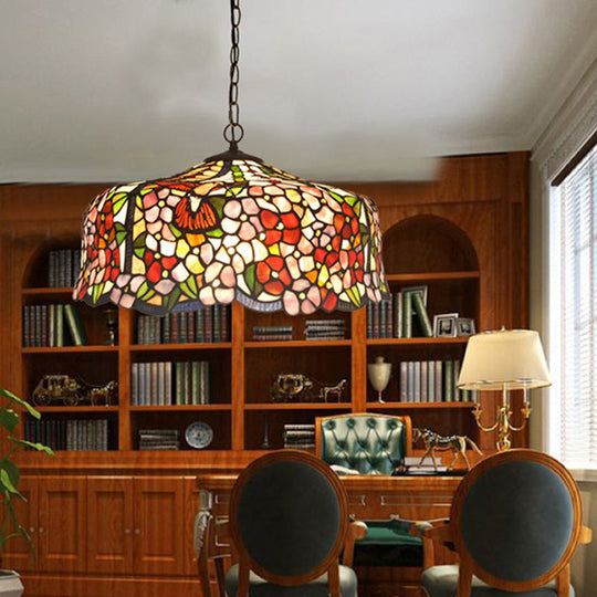 Tiffany-Style Red Stained Glass Floral Chandelier With 2/3 Lights 16“/19.5“ Wide / 16’