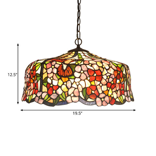 Tiffany-Style Red Stained Glass Floral Chandelier With 2/3 Lights 16“/19.5“ Wide