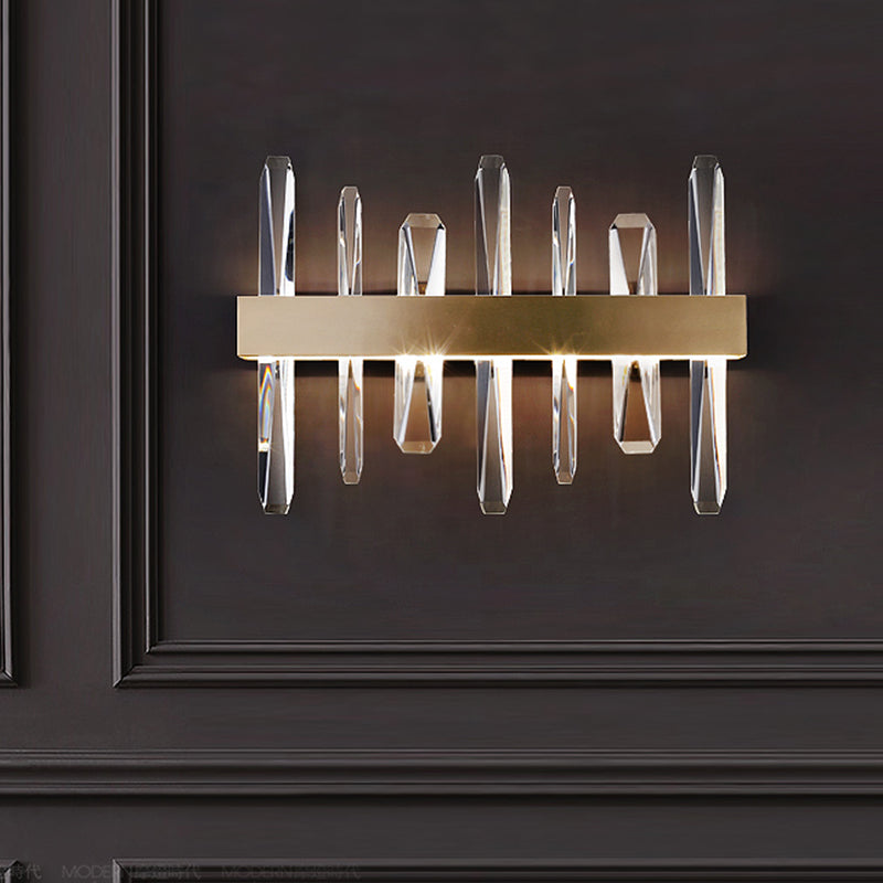 Modern Led Gold Wall Sconce With Clear Crystal Bar And Stylish Metal Shade / Rectangle