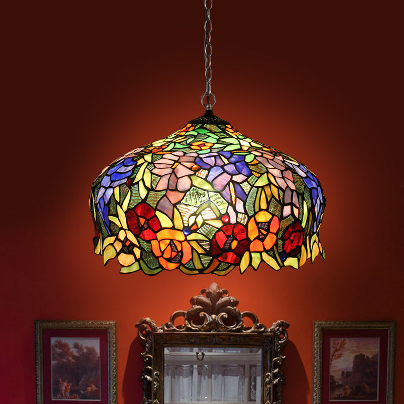 Mediterranean Blossom Orange Stained Glass Chandelier With 2 Lights For Dining Room Ceiling