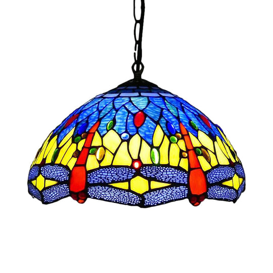 Dragonfly Chandelier Pendant - Mediterranean Blue/Green Stained Glass Kitchen Lighting 1/2 Lights
