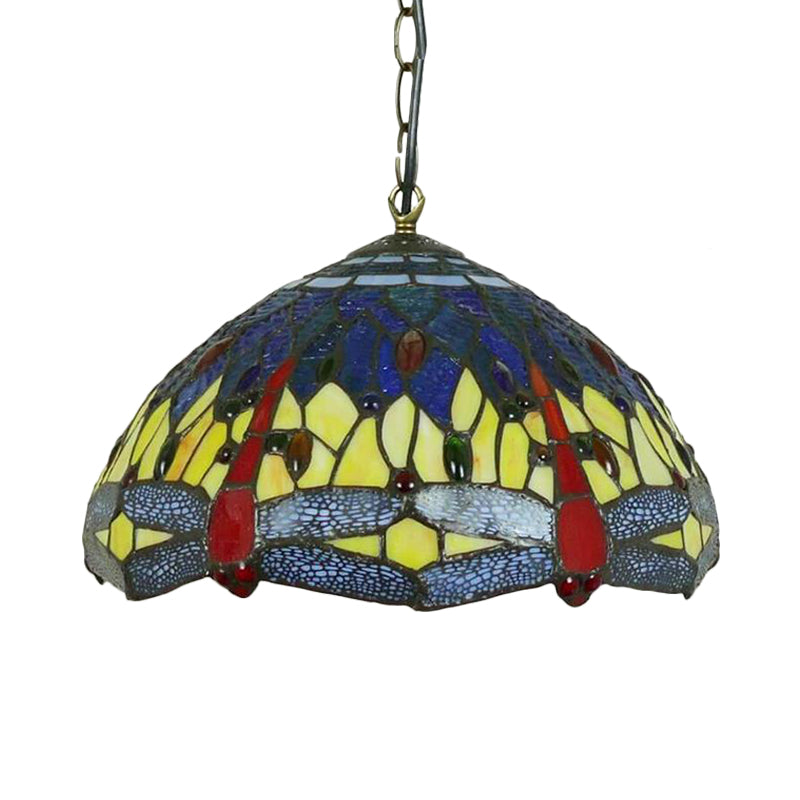 Dragonfly Chandelier Pendant - Mediterranean Blue/Green Stained Glass Kitchen Lighting 1/2 Lights