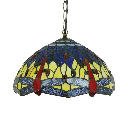 Dragonfly Chandelier Pendant - Mediterranean Blue/Green Stained Glass Kitchen Lighting 1/2 Lights