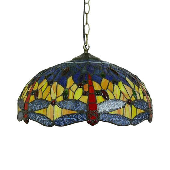 Dragonfly Chandelier Pendant - Mediterranean Blue/Green Stained Glass Kitchen Lighting 1/2 Lights