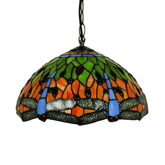 Dragonfly Chandelier Pendant - Mediterranean Blue/Green Stained Glass Kitchen Lighting 1/2 Lights