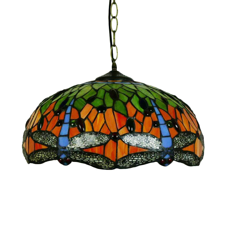 Dragonfly Chandelier Pendant - Mediterranean Blue/Green Stained Glass Kitchen Lighting 1/2 Lights