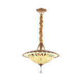 White Cut Glass Led Bowl Chandelier With Crystal Droplet - Mediterranean Suspension Pendant / C