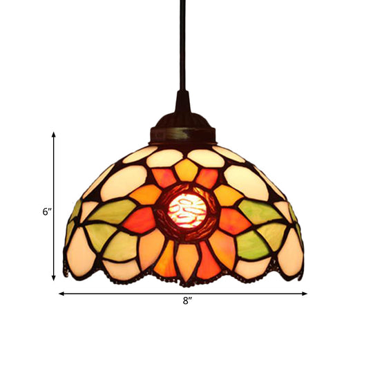 Victorian Floral Ceiling Pendant Light Fixture For Dining Room - Beige/Red/Pink Cut Glass Hanging