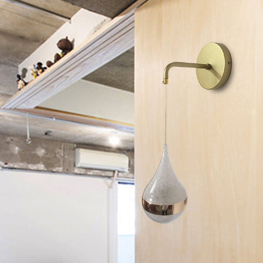 Contemporary Led Crystal Wall Sconce Light: Gold Teardrop Fixture Warm/White/3 Color Lighting / Warm