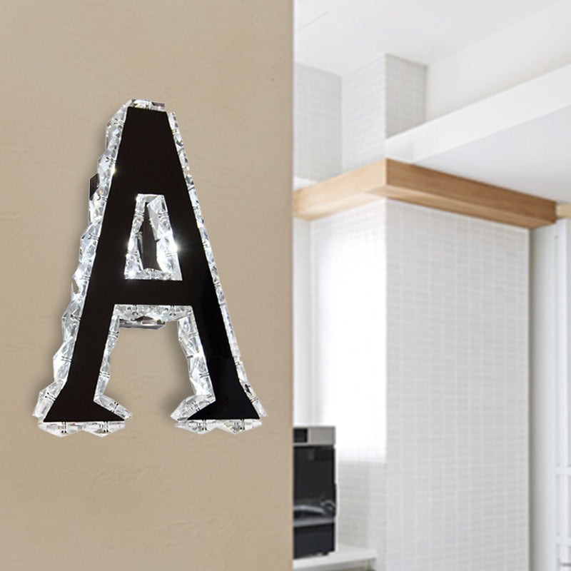 Led Modern Black Wall Lamp With A-Shaped Crystal Shade And Adjustable Light Temperature