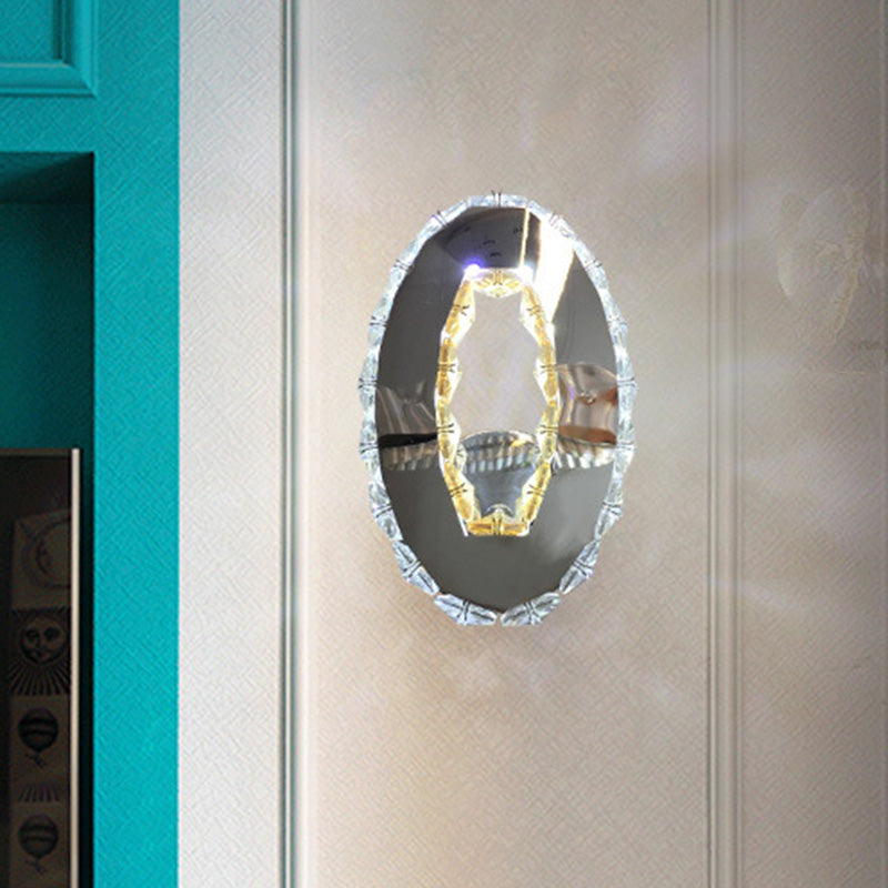 Contemporary Led Chrome Wall Mount Light Fixture: Crystal Prism Oval Lighting In Warm/White/2 Color