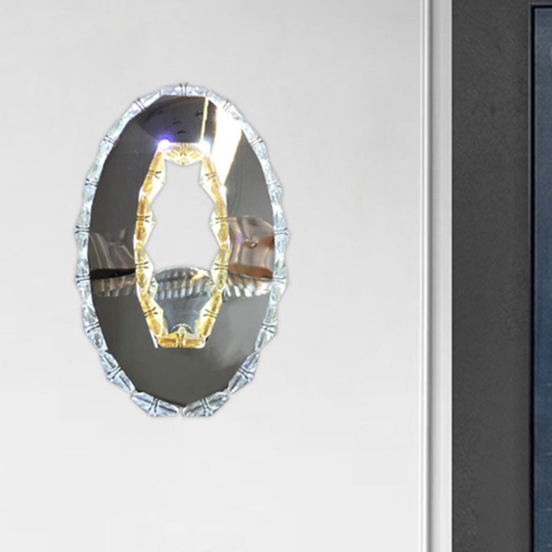 Contemporary Led Chrome Wall Mount Light Fixture: Crystal Prism Oval Lighting In Warm/White/2 Color