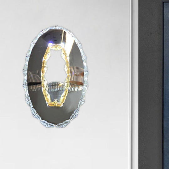 Contemporary Led Chrome Wall Mount Light Fixture: Crystal Prism Oval Lighting In Warm/White/2 Color