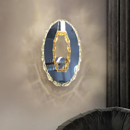 Contemporary Led Chrome Wall Mount Light Fixture: Crystal Prism Oval Lighting In Warm/White/2 Color