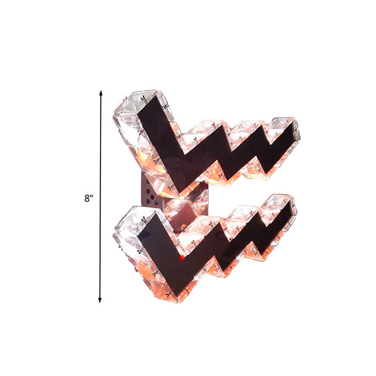 Modern Led Wall Lamp With Curvy Nickel Finish Beveled Crystal Prism Sconce Light Fixture -