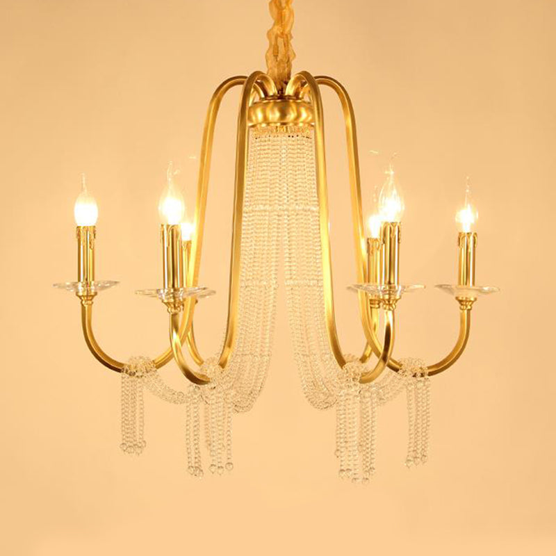 Gold Crystal Chandelier With 6 Lights For Bedroom Suspension