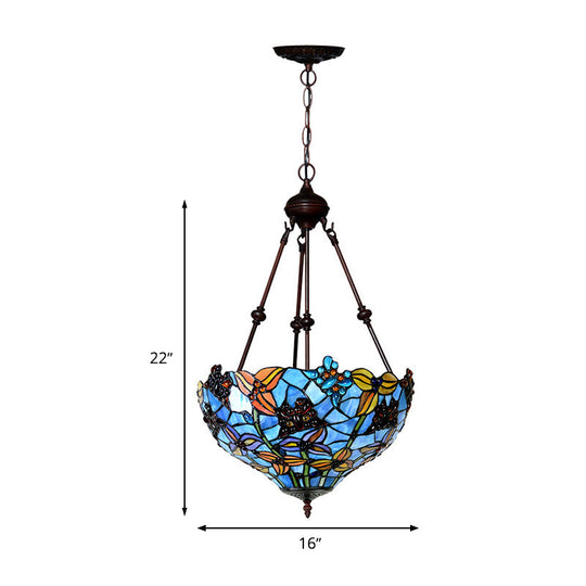 2-Light Tiffany Style Red/Blue Stained Glass Chandelier Lamp For Bedroom