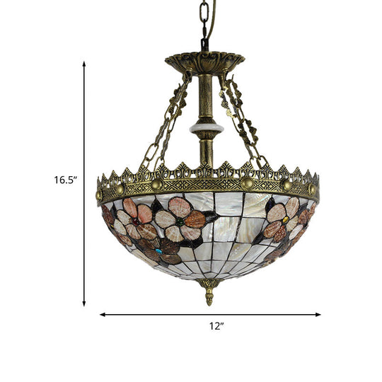 White/Blue 3-Light Tiffany Glass Pendant Chandelier For Bedroom – 12’/16’ Width