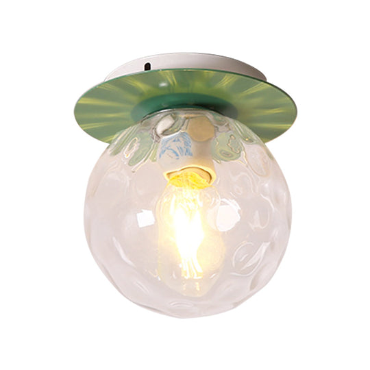 Nordic 1 Head Orb Light Fixture With Clear Hammered Glass Shade - Stylish Gray/White/Green/Wood