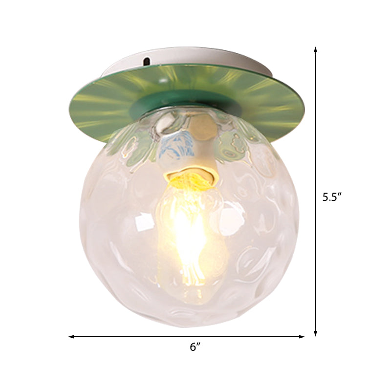 Nordic 1 Head Orb Light Fixture With Clear Hammered Glass Shade - Stylish Gray/White/Green/Wood