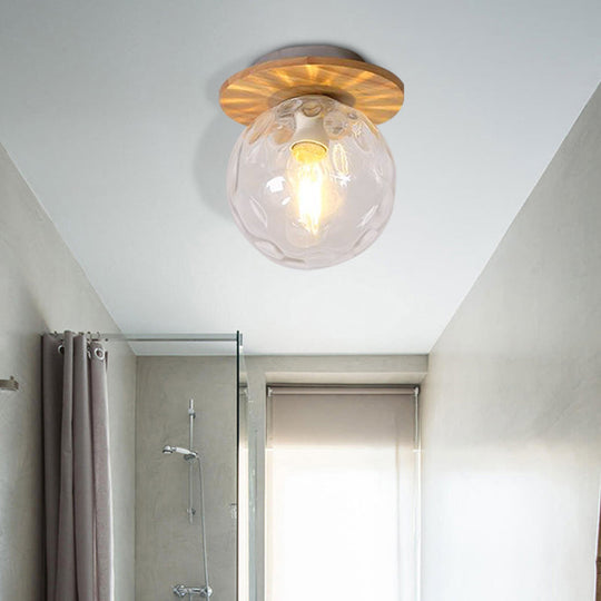 Nordic 1 Head Orb Light Fixture With Clear Hammered Glass Shade - Stylish Gray/White/Green/Wood